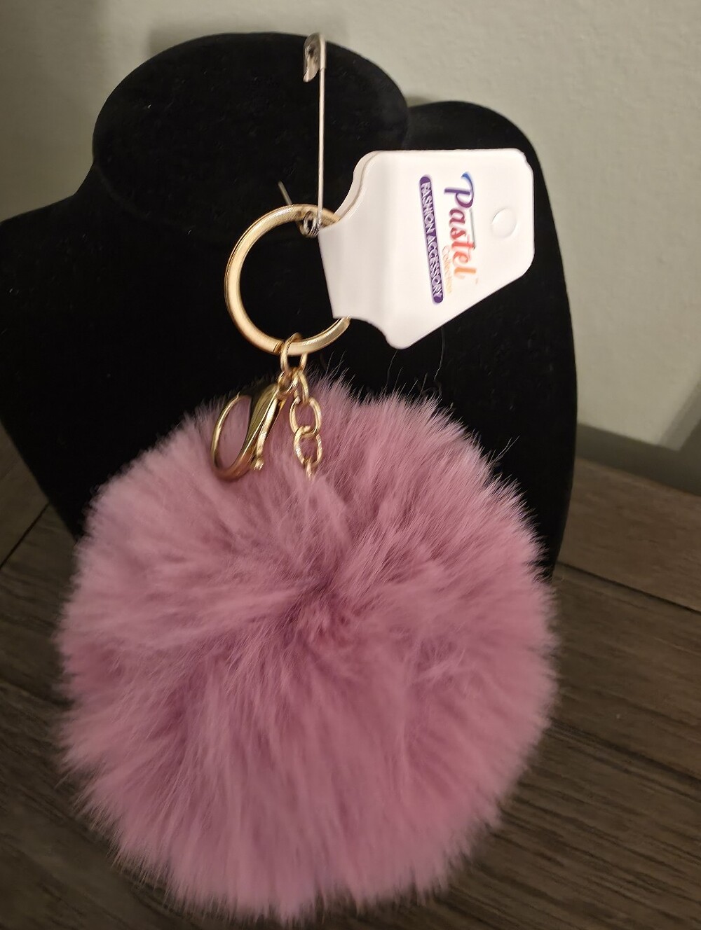 Pastels Light Purple Faux Fur Pom Keyring with Gold Hardware